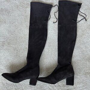 NWOT Stuart Weitzman Thighland Dark Brown Stretch Suede OTK Boots 8.5 $950